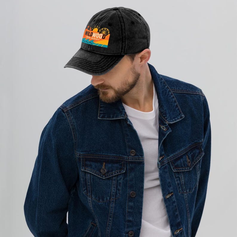 Wildwood New Jersey Vintage Washed Black Dad Cap Baseball Hat Souvenir image 3