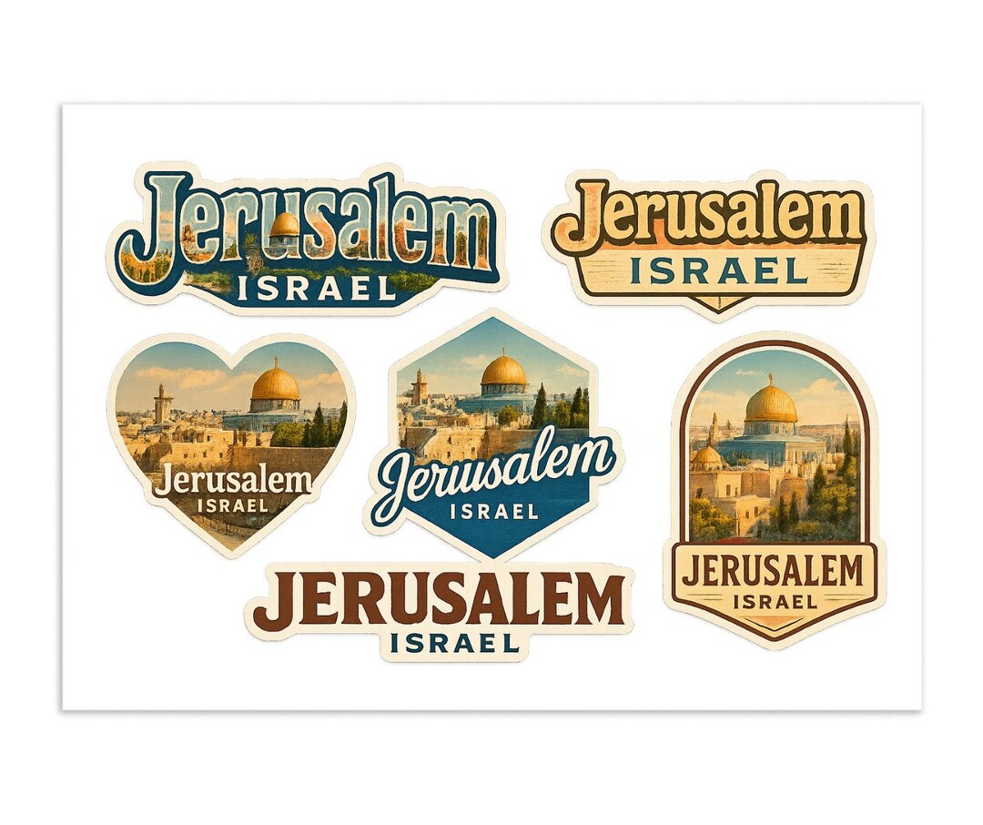 Jerusalem Travel Sticker Sheet – Dome of the Rock, Holy City Landmarks ...