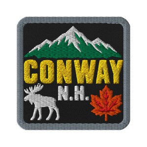 Conway New Hampshire Mountain Moose Souvenir Embroidered Patch - Square Oval or Round Shapes Iron On Sew On Collectible