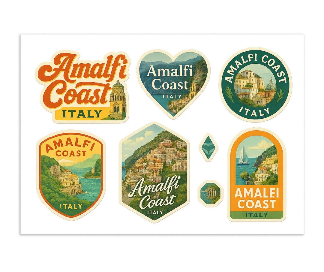 Italian Riviera Sticker Amalfi Coast Italy Sticker Sheet – Vintage Travel Stickers - Etsy