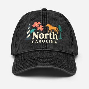 Gorra de béisbol vintage negra lavada de Carolina del Norte, EE. UU., recuerdo imagen 1