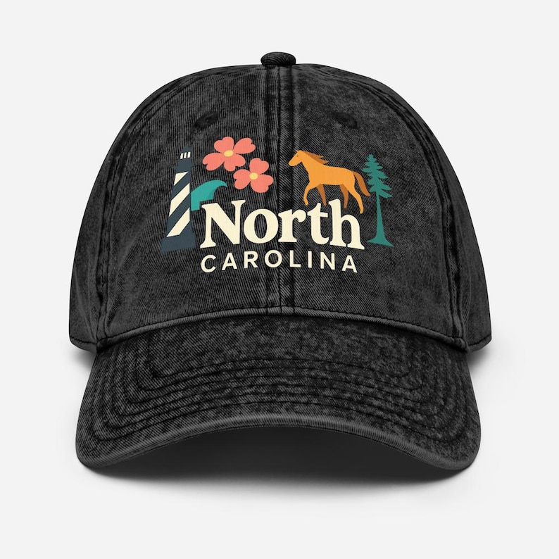 Gorra de béisbol vintage negra lavada de Carolina del Norte, EE. UU., recuerdo imagen 1