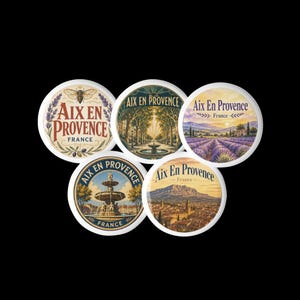 Aix En Provence France Souvenir Pin Set: 5 Collectible Travel Badges (1.25 or 2.25 Inch)
