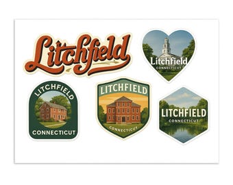 Litchfield Porticut USA Sticker Bogen – Vintage Reise-Aufkleber, historische Wahrzeichen