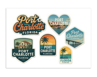 Hoja de pegatinas de Port Charlotte, Florida - Calcomanías de viaje tropical