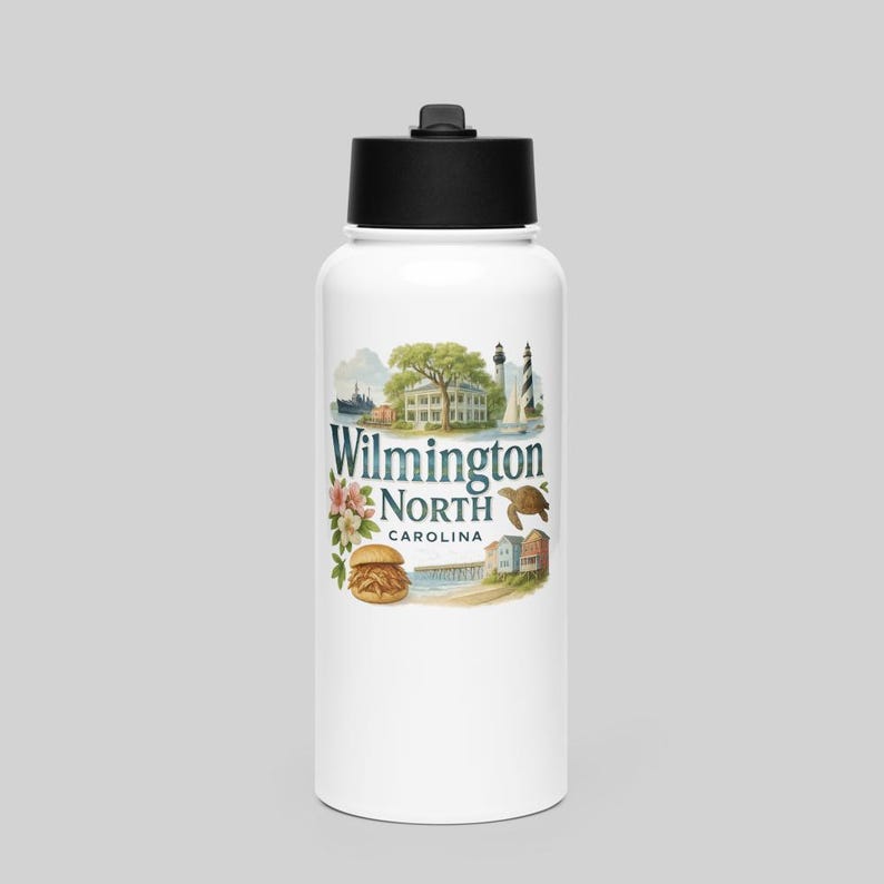 Wilmington North Carolina Insulated Water Bottle – 32 oz Stainless Steel Travel Souvenir image 1
