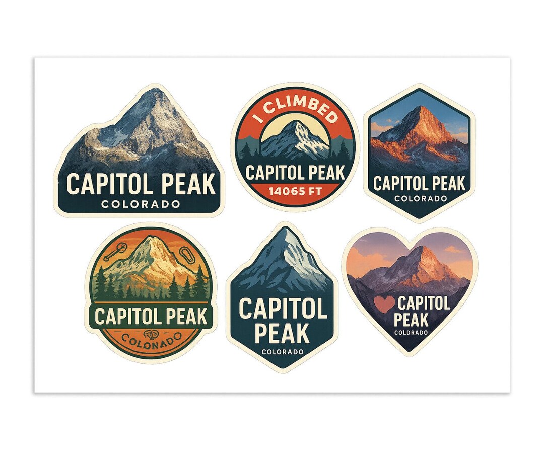 Capitol Peak Colorado Sticker Sheet - 6 Summit Climbing Vinyl Stickers ...