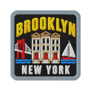 Brooklyn New York Brownstone Bridge Souvenir Embroidered Patch - Square Oval or Round Shapes Iron On Sew On Collectible
