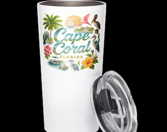 Vaso de Cape Coral, Florida: Aves del paraíso tropical, palmeras y un recuerdo del atardecer