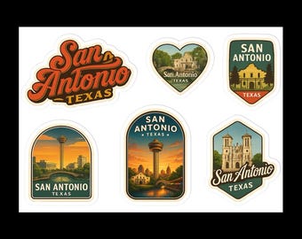Arkusz naklejek podróżniczych do San Antonio w Teksasie: zabytkowe zabytki