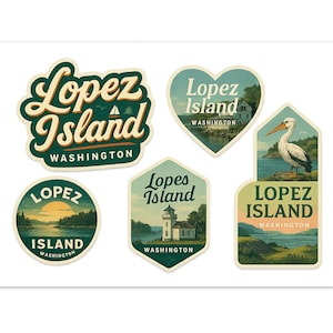Lopez Island Washington Sticker Sheet: Vintage Travel Stickers