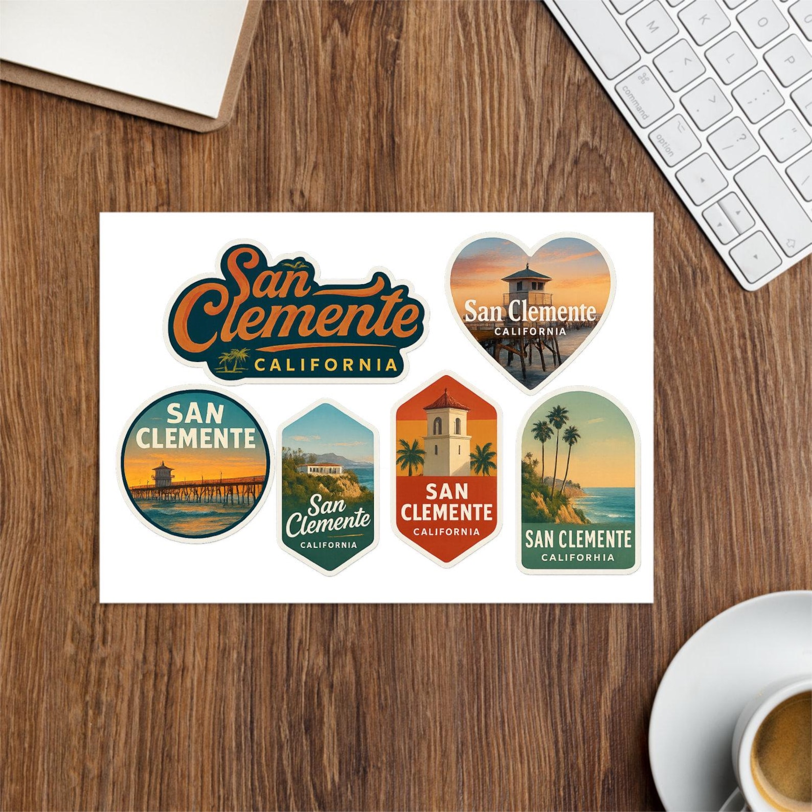 San Clemente California Sticker Sheet - 6 Pack Travel Souvenir Decals ...