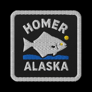 Homer Alaska Embroidered Patch - Halibut Fish Souvenir Travel Patch for Jackets Backpacks Hats