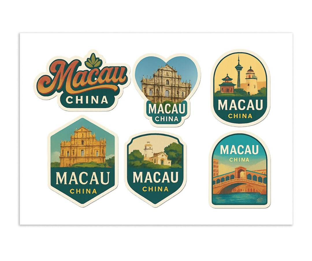 Macau China Sticker Sheet - 6 Travel Souvenir Stickers Featuring ...