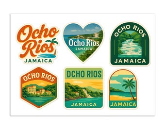Ocho Rios Jamaica Sticker Set: Vintage Tropical Travel Stickers