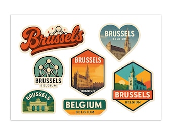 Brussels Belgium Vintage Travel Sticker Sheet – Landmark Souvenir Stickers