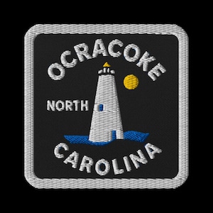 Ocracoke North Carolina Lighthouse Embroidered Patch - Square Travel Souvenir Patch with Iron-On Backing