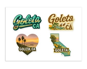 Paquete de 4 láminas de pegatinas de vinilo de Goleta, California - Calcomanías de recuerdo impermeables