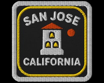 サンノゼ カリフォルニア 刺繍パッチ - ミッションベルタワー お土産 スクエアパッチ アイロン接着裏地付き