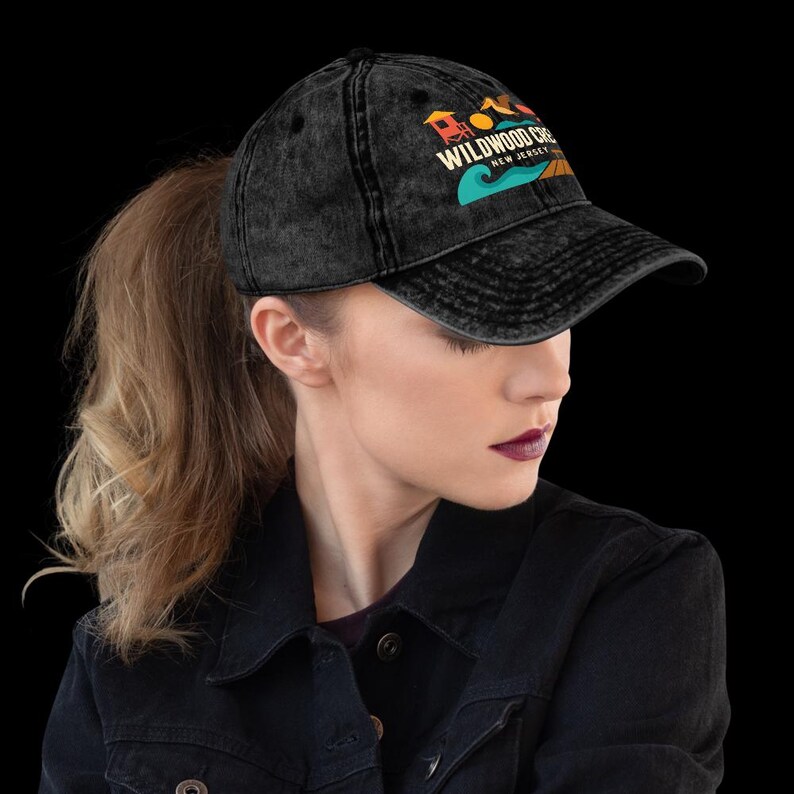 Wildwood Crest New Jersey Vintage Washed Black Dad Cap Baseball Hat Souvenir image 7