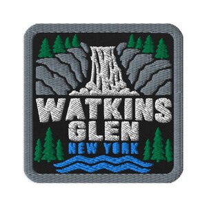 Watkins Glen New York Waterfall Gorge Souvenir Embroidered Patch - Square Oval or Round Shapes Iron On Sew On Collectible