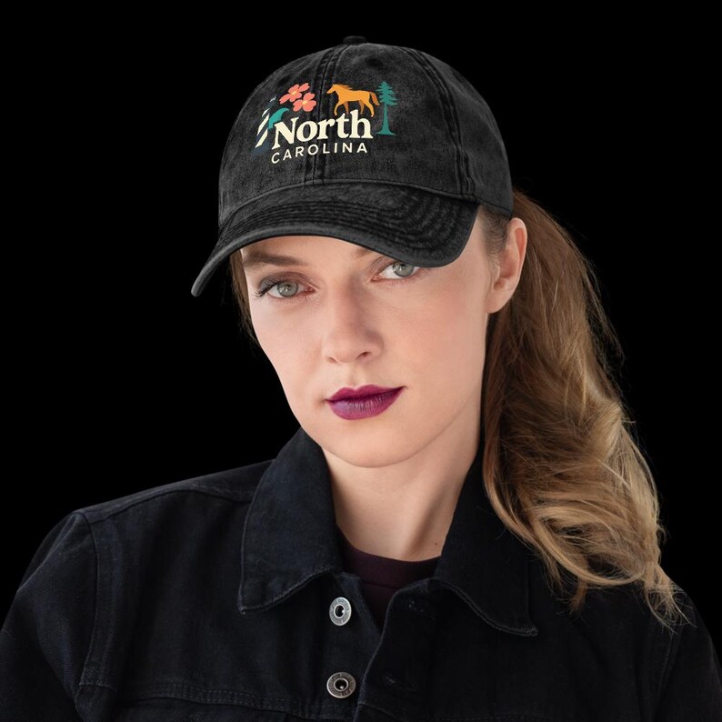 Gorra de béisbol vintage negra lavada de Carolina del Norte, EE. UU., recuerdo imagen 4