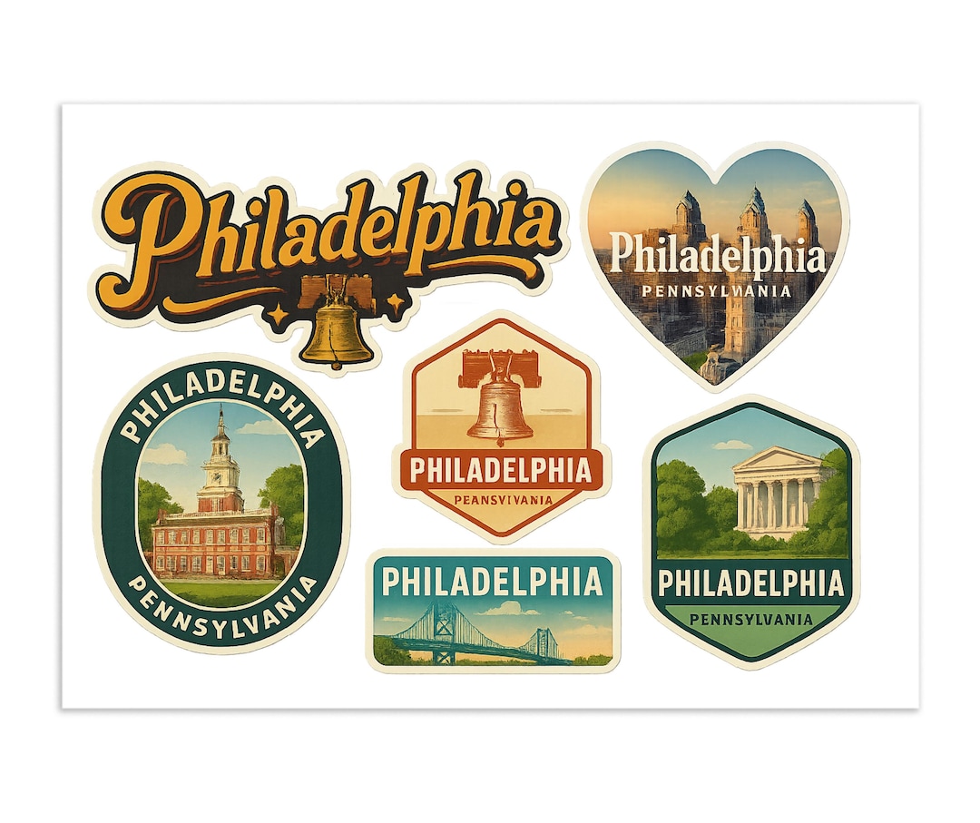 Philadelphia Sticker Philadelphia Pennsylvania Sticker Sheet - 6 Vintage Travel Stickers ...