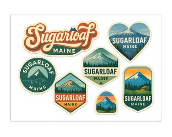 Sugarloaf Maine Sticker Sheet - 7 Pack Mountain Ski Resort Travel Stickers Vintage Style Decals