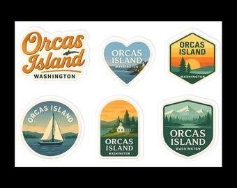 Orcas Island Washington Sticker Sheet - 6 Pack Travel Souvenir Decals San Juan Islands Pacific Northwest