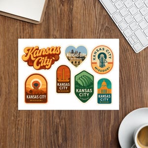 Kansas City Missouri Sticker Sheet - 6 Vintage Travel Stickers Set with Skyline and Landmarks image 3