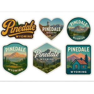 Foglio di adesivi Pinedale Wyoming - Confezione da 6 adesivi souvenir da viaggio con paesaggi di montagna e avventure all'aria aperta