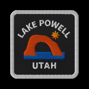 Patch bordado do Lago Powell, Utah - Patch quadrado de lembrança de viagem com desenho do Arco de Rocha Vermelha