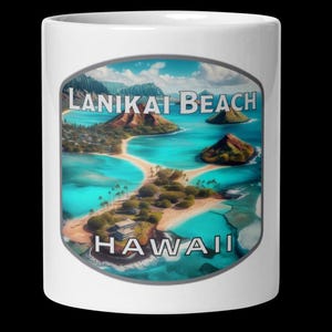 Caneca com vista panorâmica da praia de Lanikai, Havaí - 11oz, 15oz e 20oz, lembrança