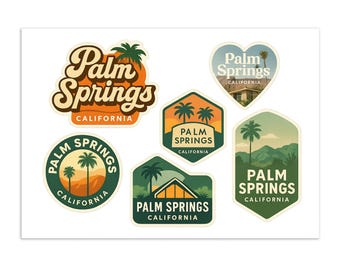 Palm Springs Travel Stickers – Retro California Desert Designs (6-Piece Sheet)