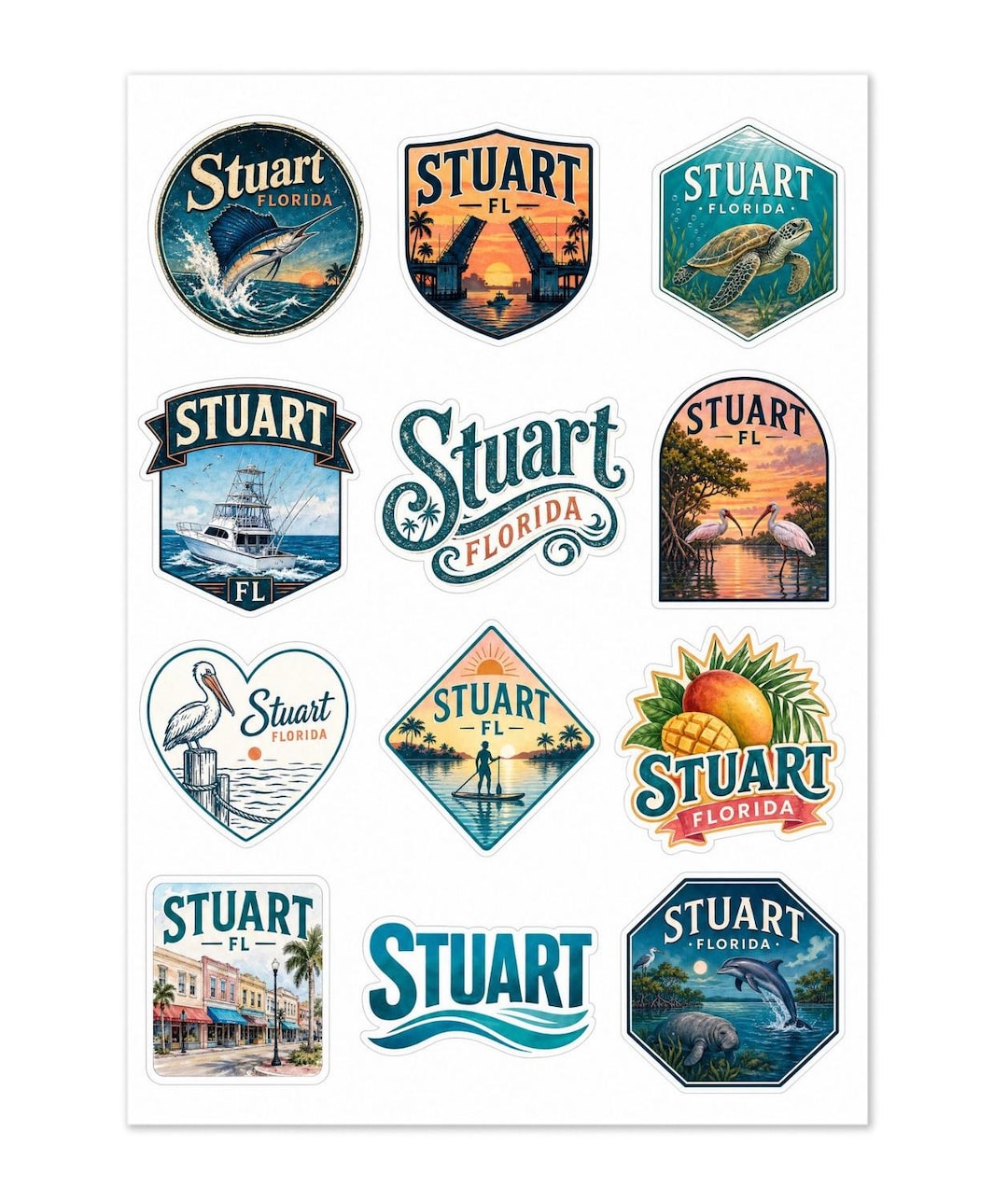 Stuart Florida Sticker Stuart Florida Souvenir Sticker Sheet: Sailfish, Turtle, Manatee ...