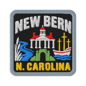 New Bern North Carolina Pavilion Souvenir Embroidered Patch - Square Oval or Round Shapes Iron On Sew On Collectible