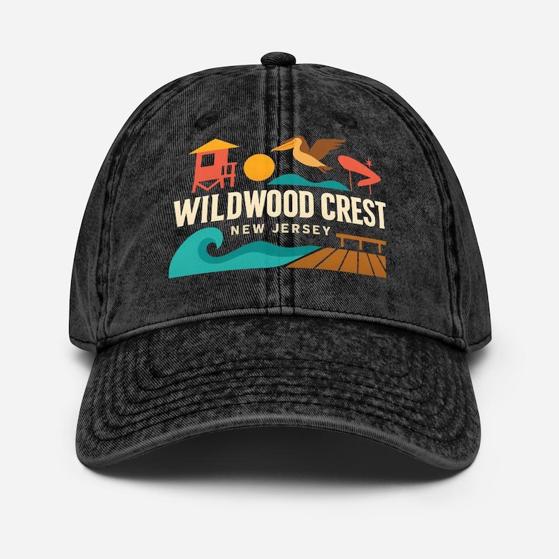 Wildwood Crest New Jersey Vintage Washed Black Dad Cap Baseball Hat Souvenir image 1