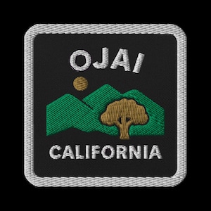 Ojai California Embroidered Patch - Mountain Valley Souvenir Travel Patch with Tree Design - Square Iron On Patch