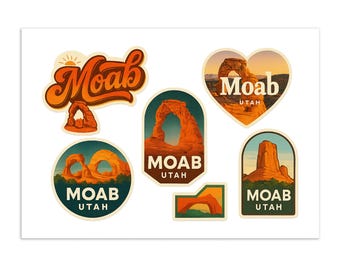 Moab Utah Sticker Sheet: Desert Landscape Travel Stickers