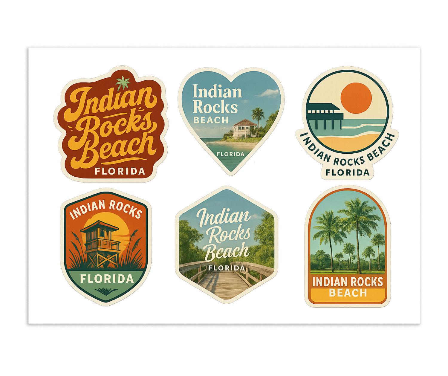 Indian Rocks Beach Florida Sticker Sheet - 6 Vintage Travel Decals ...