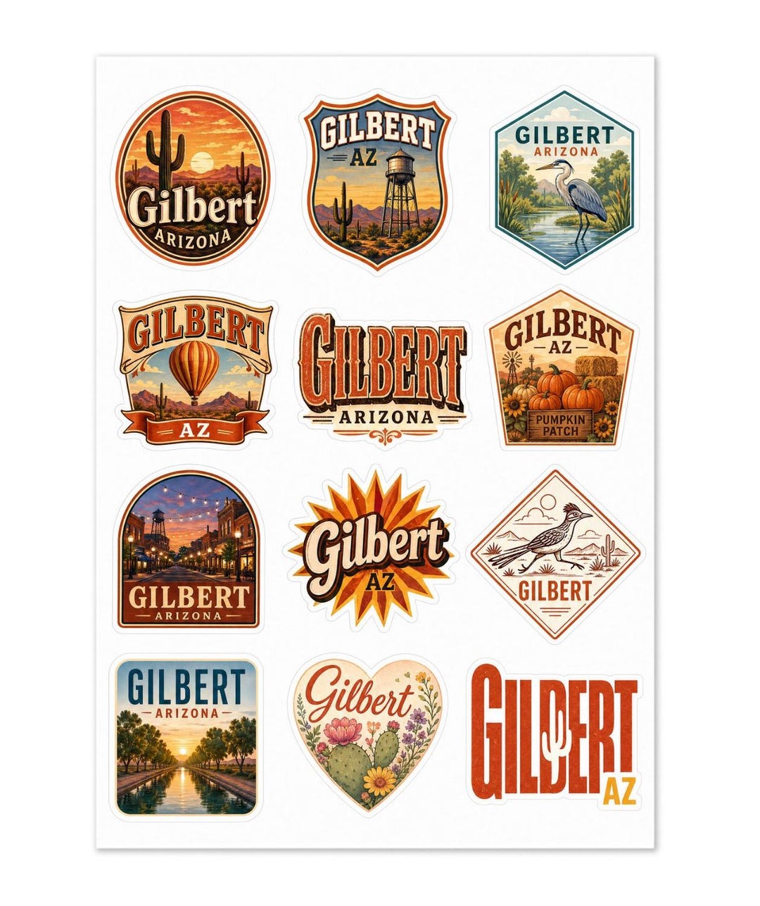 Gilbert Arizona 12 Pack Souvenir Sticker Sheet 1.5 Inch Kiss-cut Vinyl ...