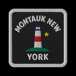 Montauk New York Lighthouse Embroidered Patch - Square Travel Souvenir Patch with Iconic Long Island Landmark Design