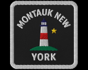 Montauk New York Lighthouse Embroidered Patch - Square Travel Souvenir Patch with Iconic Long Island Landmark Design