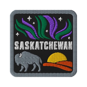 Saskatchewan Canada Bison Souvenir Embroidered Patch Iron On - Square Oval or Round Shapes Sew On Collectible
