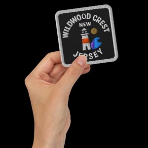 Wildwood Crest New Jersey Lighthouse Embroidered Patch - Square Souvenir Travel Memento with Ocean Wave Design image 4