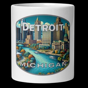Detroit Michigan Skyline Coffee Mug - 11oz 15oz 20oz Souvenir Gift