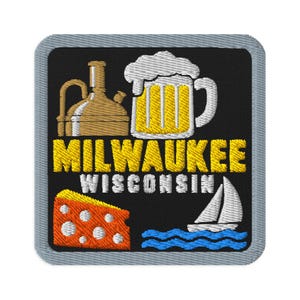 Milwaukee Wisconsin Beer Mug Souvenir Embroidered Patch Iron On - Square Oval or Round Shapes Sew On Collectible