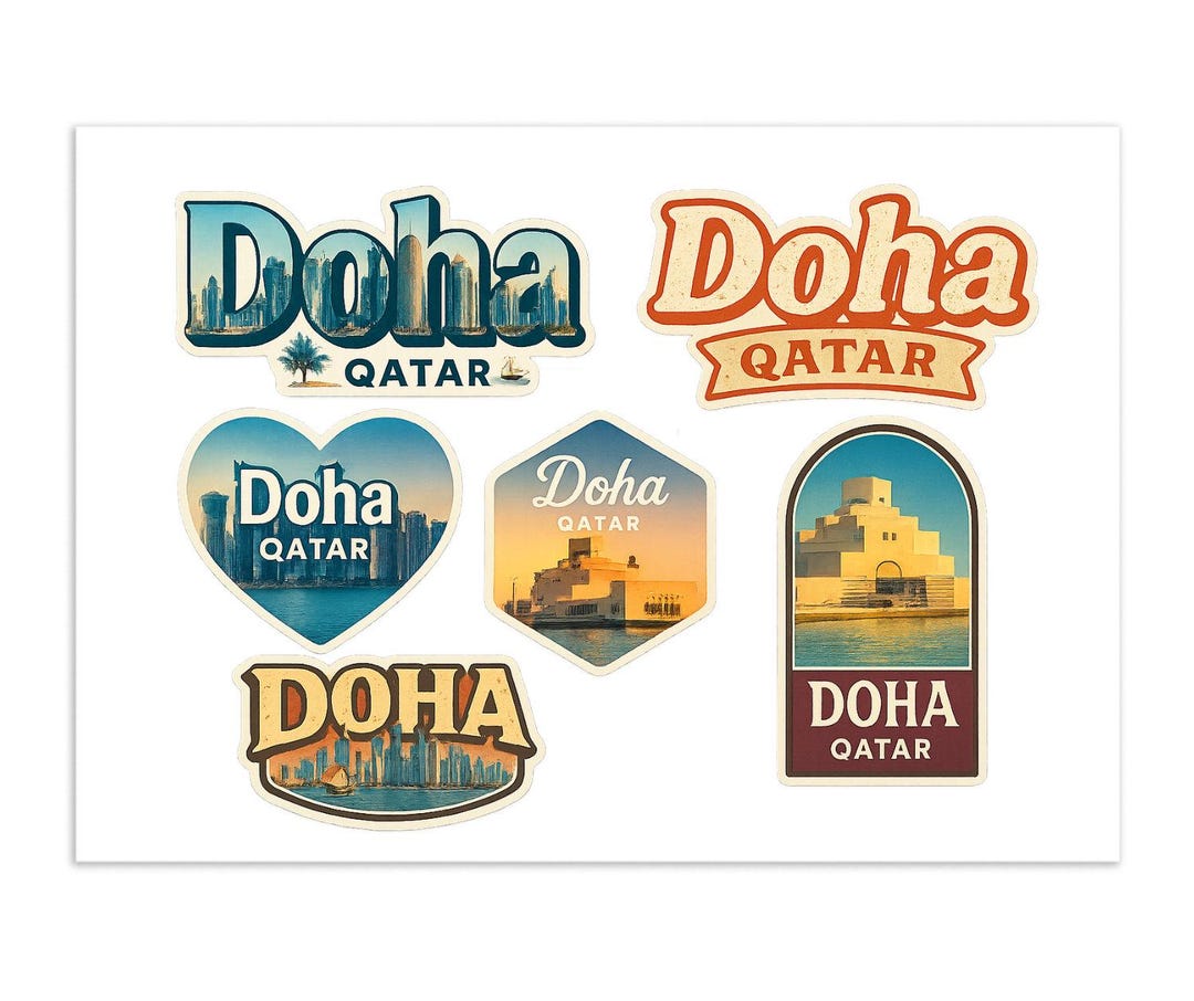 Doha Qatar Sticker Sheet - 6 Travel Souvenir Decals Featuring City ...