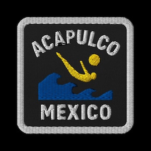 アカプルコ（メキシコ）刺繍ワッペン - ビーチリゾートのお土産、波と太陽のデザインの旅行ワッペン