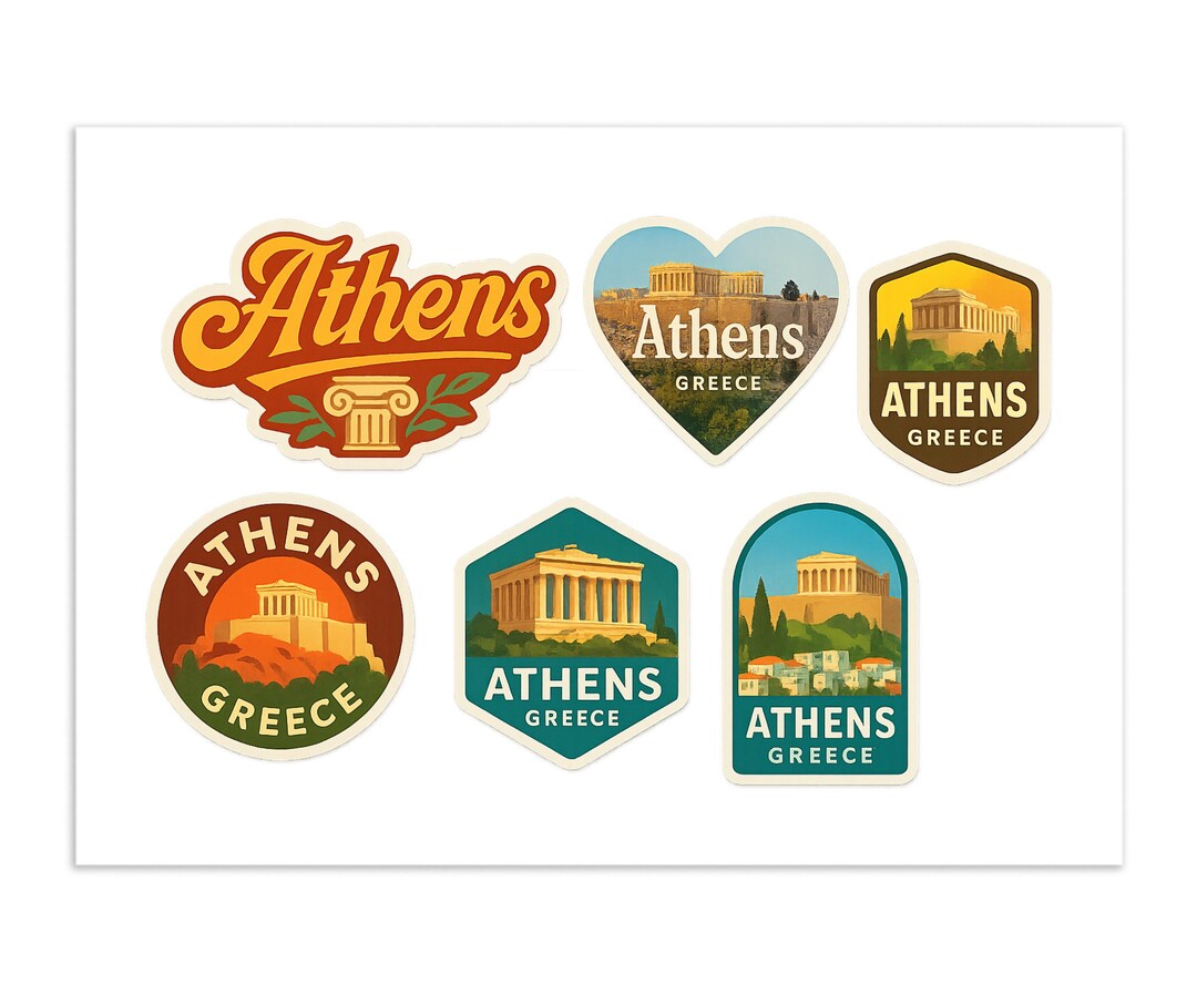 Athens Greece Sticker Sheet - 6 Travel Souvenir Stickers Featuring ...